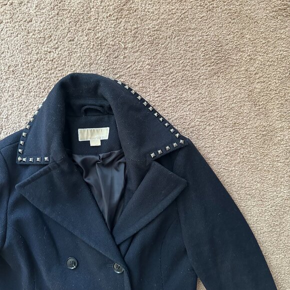 Michael Kors Pea Coat Womens 4 Double Breast Navy Blue Wool Polyester - Picture 5 of 14